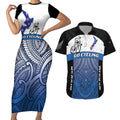 Personalised Cycling New Zealand Couples Matching Short Sleeve Bodycon Dress and Hawaiian Shirt Aotearoa Map Fern Maori Pattern