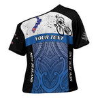 Personalised Cycling New Zealand Cross Shoulder Shirt Aotearoa Map Fern Maori Pattern