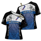 Personalised Cycling New Zealand Cross Shoulder Shirt Aotearoa Map Fern Maori Pattern