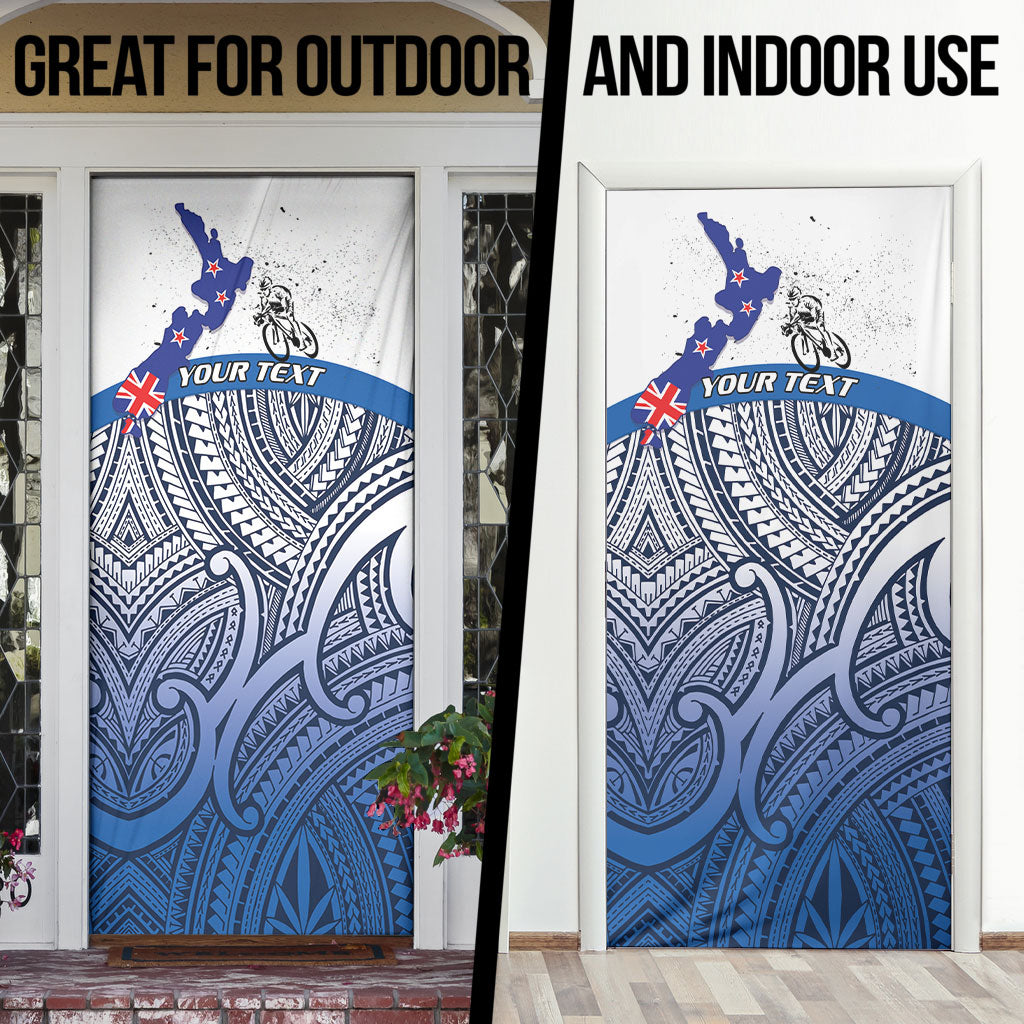 Personalised Cycling New Zealand Door Cover Aotearoa Map Fern Maori Pattern