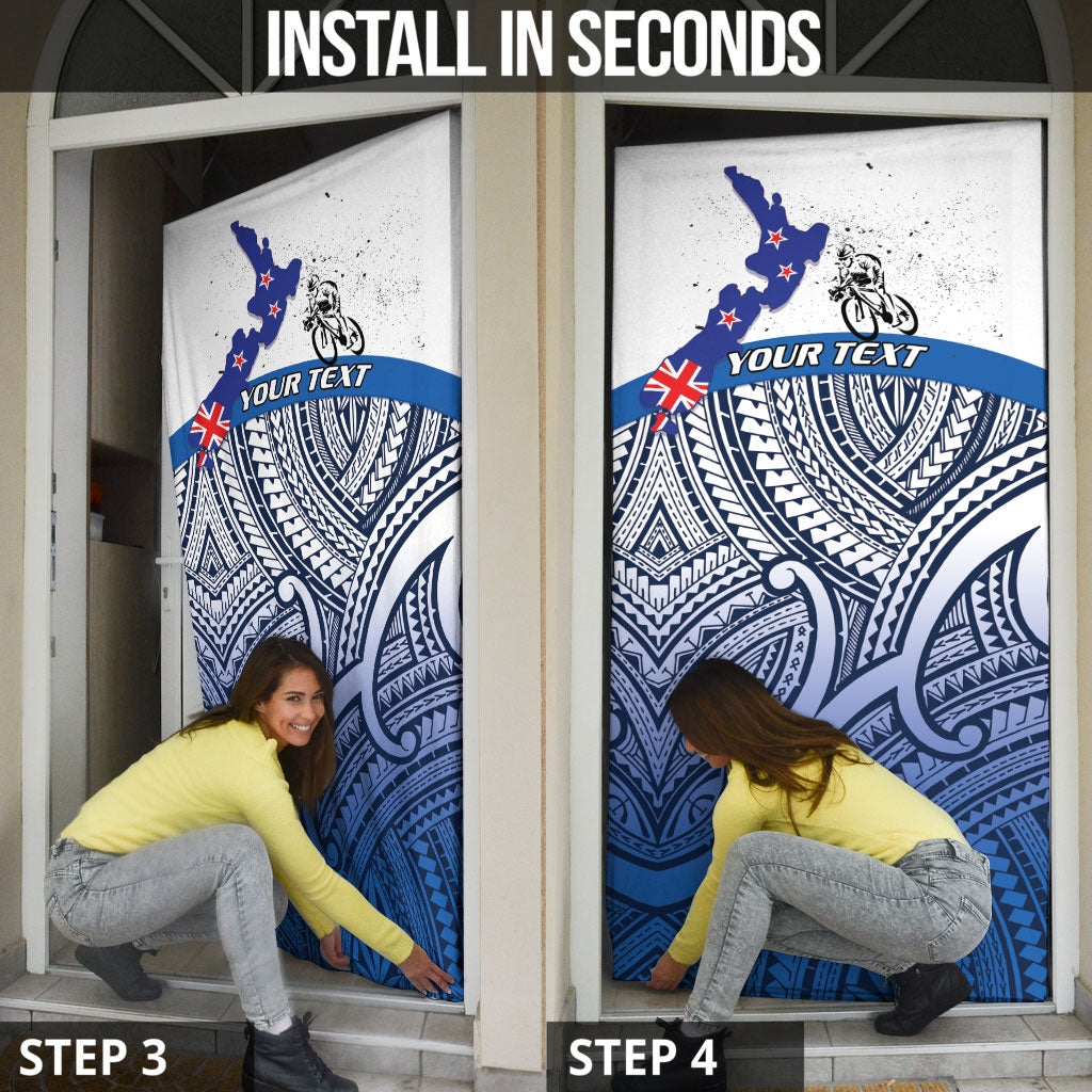 Personalised Cycling New Zealand Door Cover Aotearoa Map Fern Maori Pattern