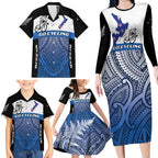 Personalised Cycling New Zealand Family Matching Long Sleeve Bodycon Dress and Hawaiian Shirt Aotearoa Map Fern Maori Pattern