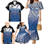 Personalised Cycling New Zealand Family Matching Mermaid Dress and Hawaiian Shirt Aotearoa Map Fern Maori Pattern