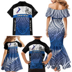 Personalised Cycling New Zealand Family Matching Mermaid Dress and Hawaiian Shirt Aotearoa Map Fern Maori Pattern