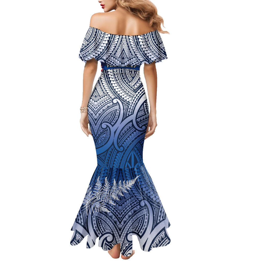 Personalised Cycling New Zealand Family Matching Mermaid Dress and Hawaiian Shirt Aotearoa Map Fern Maori Pattern