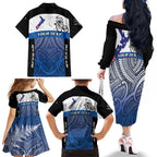 Personalised Cycling New Zealand Family Matching Off The Shoulder Long Sleeve Dress and Hawaiian Shirt Aotearoa Map Fern Maori Pattern