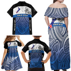 Personalised Cycling New Zealand Family Matching Off Shoulder Maxi Dress and Hawaiian Shirt Aotearoa Map Fern Maori Pattern