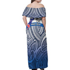 Personalised Cycling New Zealand Family Matching Off Shoulder Maxi Dress and Hawaiian Shirt Aotearoa Map Fern Maori Pattern