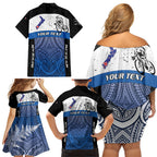Personalised Cycling New Zealand Family Matching Off Shoulder Short Dress and Hawaiian Shirt Aotearoa Map Fern Maori Pattern