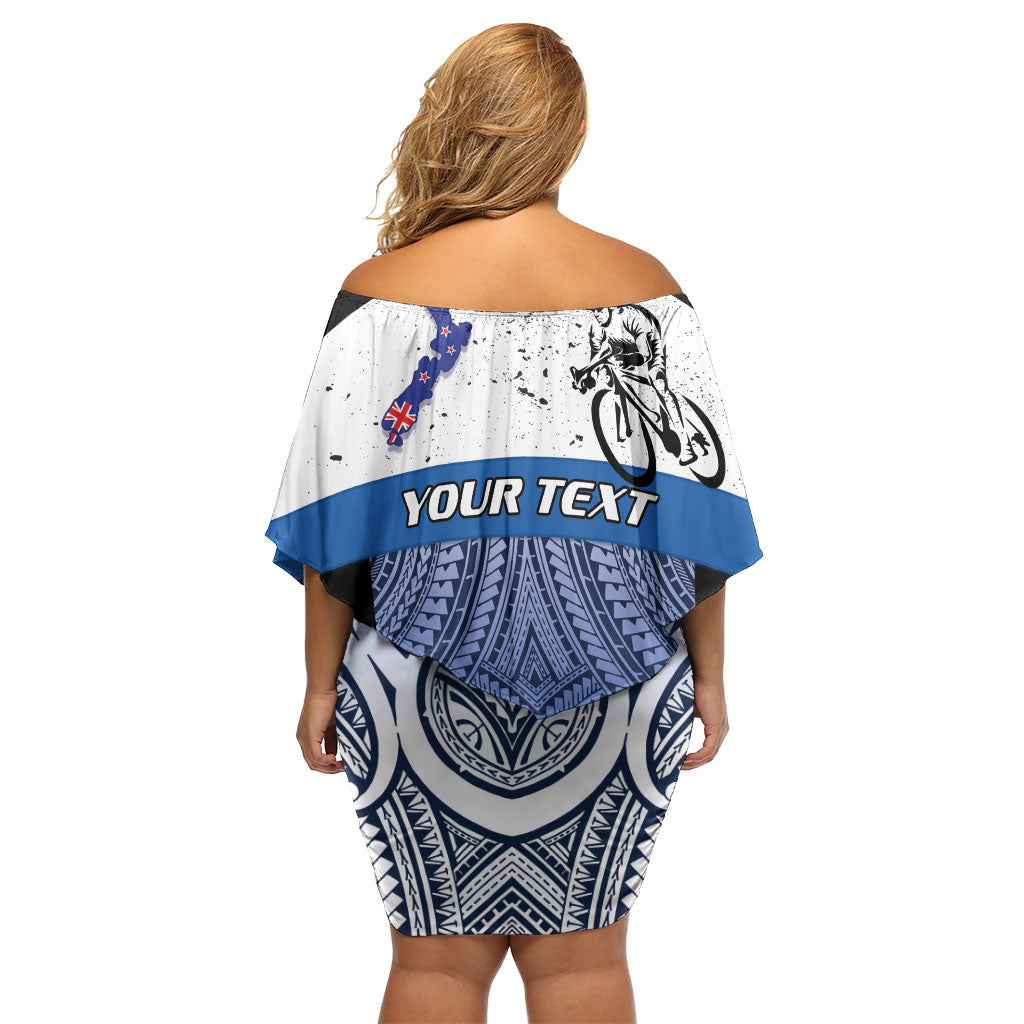 Personalised Cycling New Zealand Family Matching Off Shoulder Short Dress and Hawaiian Shirt Aotearoa Map Fern Maori Pattern