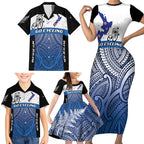 Personalised Cycling New Zealand Family Matching Short Sleeve Bodycon Dress and Hawaiian Shirt Aotearoa Map Fern Maori Pattern