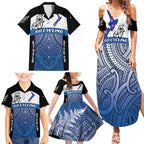 Personalised Cycling New Zealand Family Matching Summer Maxi Dress and Hawaiian Shirt Aotearoa Map Fern Maori Pattern