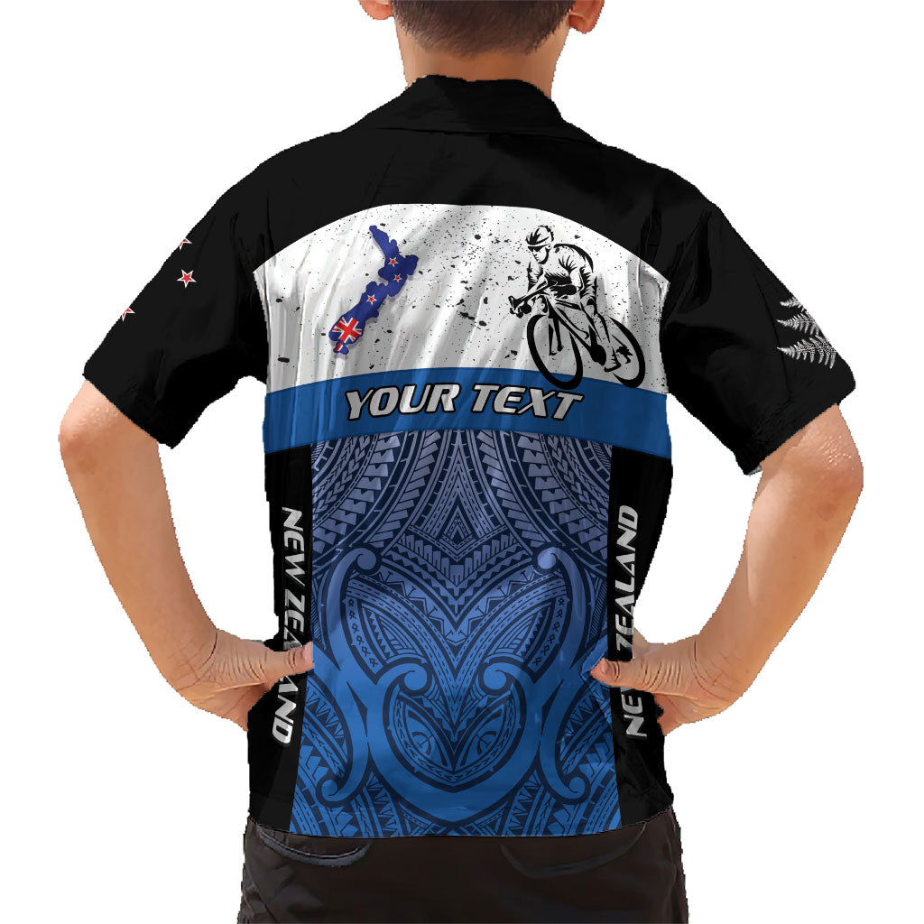 Personalised Cycling New Zealand Family Matching Summer Maxi Dress and Hawaiian Shirt Aotearoa Map Fern Maori Pattern