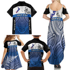 Personalised Cycling New Zealand Family Matching Summer Maxi Dress and Hawaiian Shirt Aotearoa Map Fern Maori Pattern