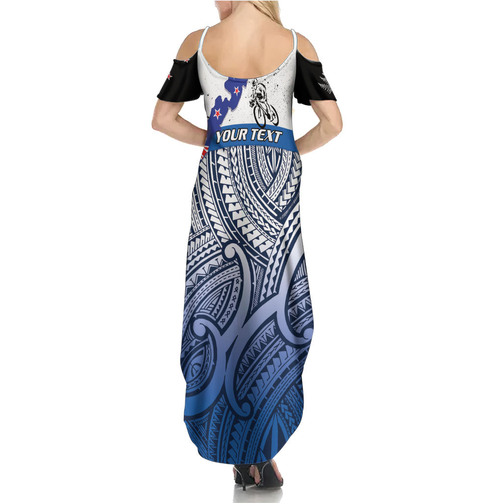 Personalised Cycling New Zealand Family Matching Summer Maxi Dress and Hawaiian Shirt Aotearoa Map Fern Maori Pattern