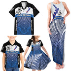 Personalised Cycling New Zealand Family Matching Tank Maxi Dress and Hawaiian Shirt Aotearoa Map Fern Maori Pattern