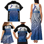 Personalised Cycling New Zealand Family Matching Tank Maxi Dress and Hawaiian Shirt Aotearoa Map Fern Maori Pattern