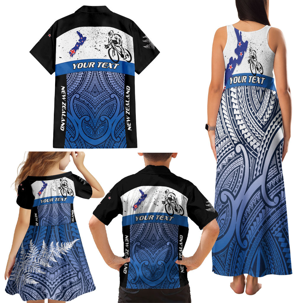 Personalised Cycling New Zealand Family Matching Tank Maxi Dress and Hawaiian Shirt Aotearoa Map Fern Maori Pattern