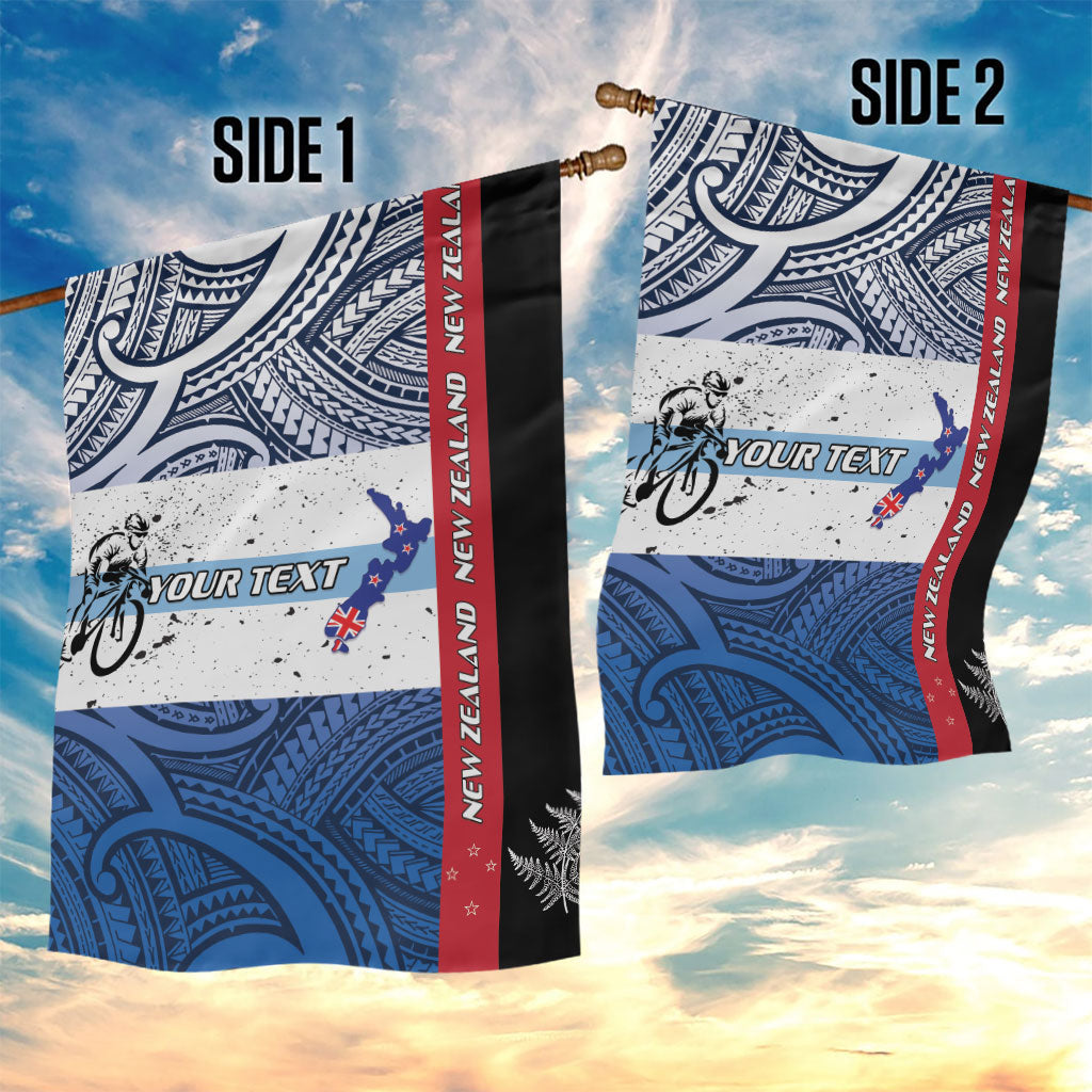 Personalised Cycling New Zealand Garden Flag Aotearoa Map Fern Maori Pattern
