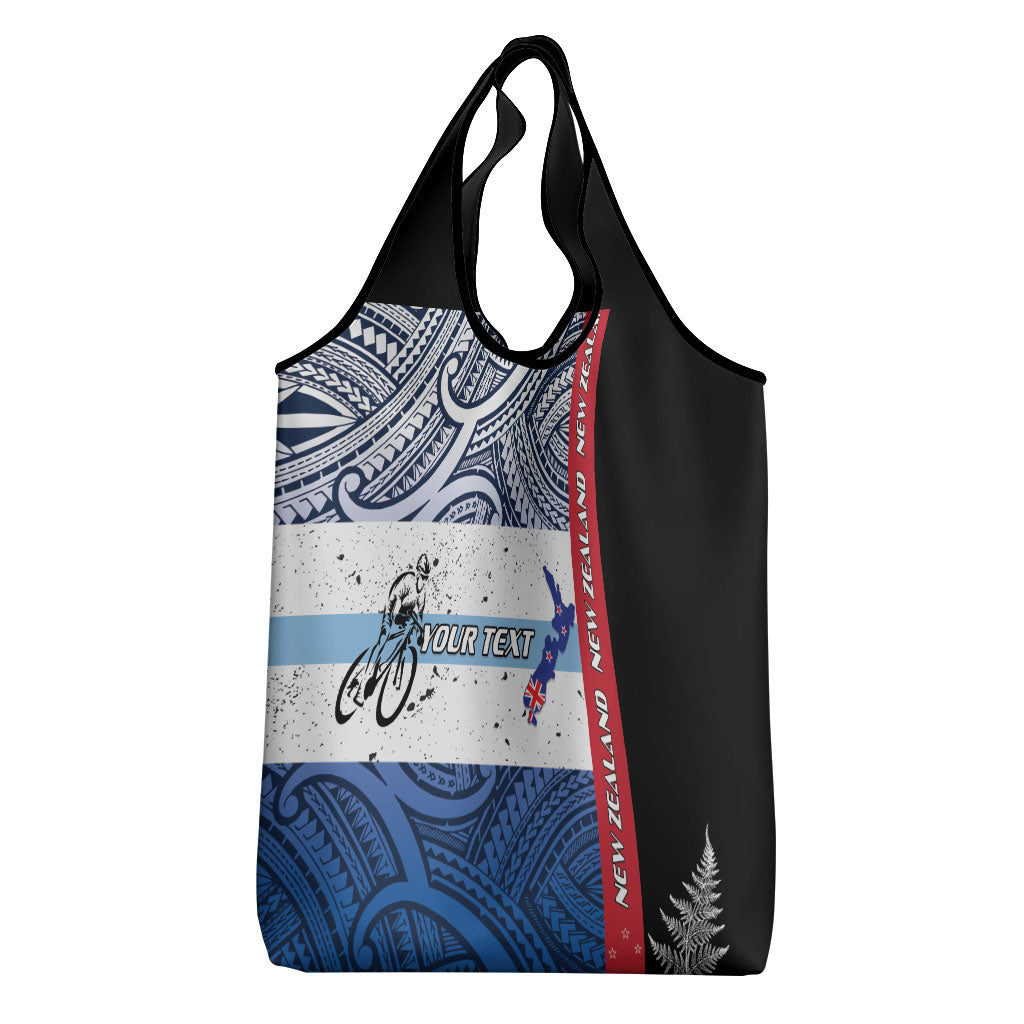 Personalised Cycling New Zealand Grocery Bag Aotearoa Map Fern Maori Pattern