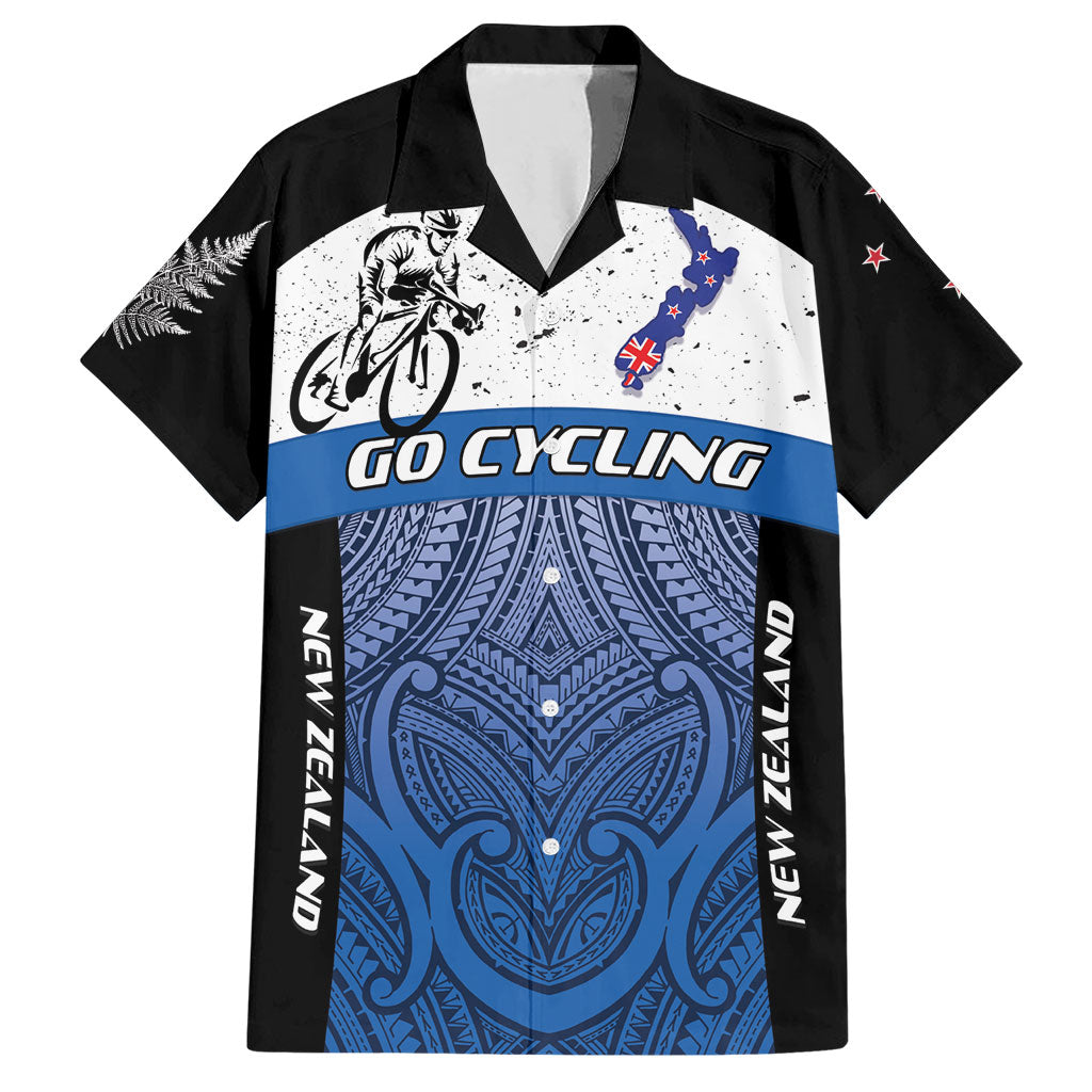 Personalised Cycling New Zealand Hawaiian Shirt Aotearoa Map Fern Maori Pattern