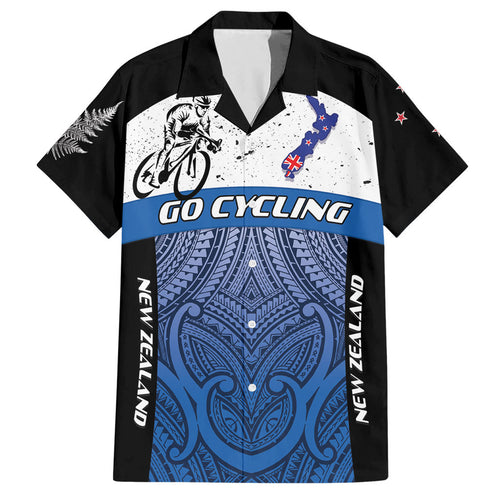 Personalised Cycling New Zealand Hawaiian Shirt Aotearoa Map Fern Maori Pattern