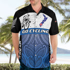 Personalised Cycling New Zealand Hawaiian Shirt Aotearoa Map Fern Maori Pattern