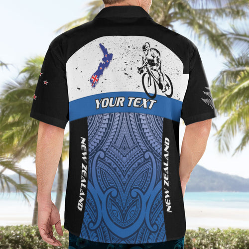 Personalised Cycling New Zealand Hawaiian Shirt Aotearoa Map Fern Maori Pattern