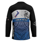 Personalised Cycling New Zealand Hockey Jersey Aotearoa Map Fern Maori Pattern
