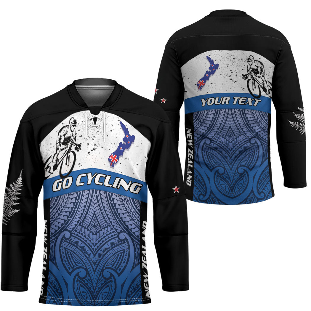 Personalised Cycling New Zealand Hockey Jersey Aotearoa Map Fern Maori Pattern