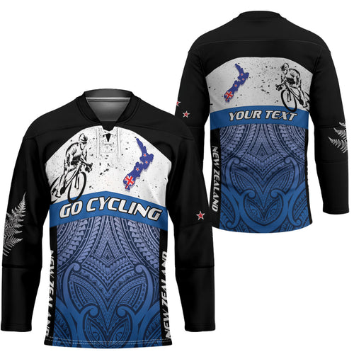 Personalised Cycling New Zealand Hockey Jersey Aotearoa Map Fern Maori Pattern