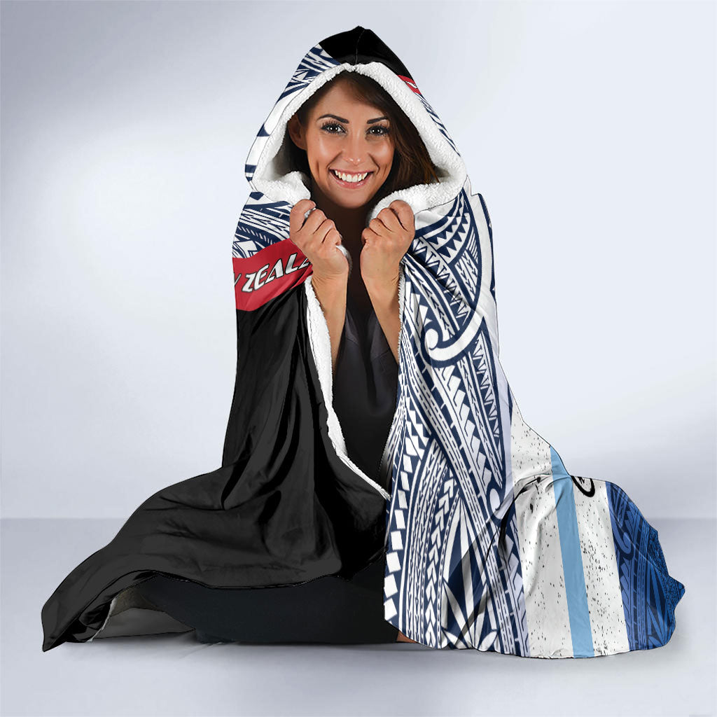 Personalised Cycling New Zealand Hooded Blanket Aotearoa Map Fern Maori Pattern