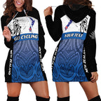 Personalised Cycling New Zealand Hoodie Dress Aotearoa Map Fern Maori Pattern