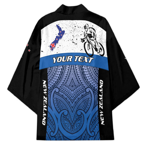 Personalised Cycling New Zealand Kimono Aotearoa Map Fern Maori Pattern