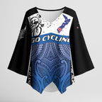 Personalised Cycling New Zealand Kimono Sleeve Blouse Aotearoa Map Fern Maori Pattern