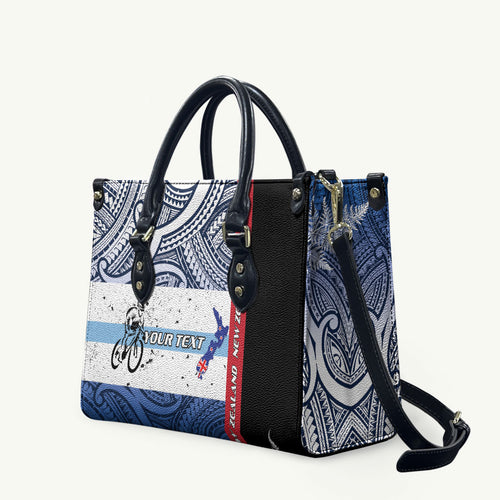 Personalised Cycling New Zealand Leather Bag Aotearoa Map Fern Maori Pattern