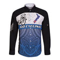 Personalised Cycling New Zealand Long Sleeve Button Shirt Aotearoa Map Fern Maori Pattern
