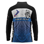 Personalised Cycling New Zealand Long Sleeve Polo Shirt Aotearoa Map Fern Maori Pattern