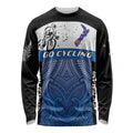 Personalised Cycling New Zealand Long Sleeve Shirt Aotearoa Map Fern Maori Pattern