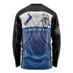 Personalised Cycling New Zealand Long Sleeve Shirt Aotearoa Map Fern Maori Pattern