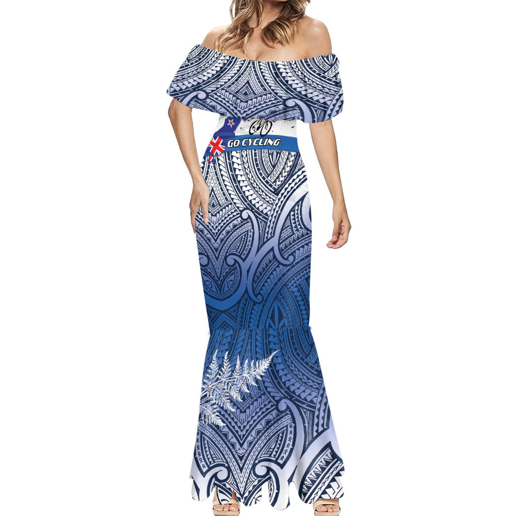 Personalised Cycling New Zealand Mermaid Dress Aotearoa Map Fern Maori Pattern