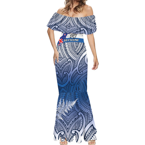 Personalised Cycling New Zealand Mermaid Dress Aotearoa Map Fern Maori Pattern