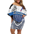 Personalised Cycling New Zealand Off Shoulder Short Dress Aotearoa Map Fern Maori Pattern
