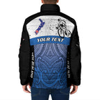 Personalised Cycling New Zealand Padded Jacket Aotearoa Map Fern Maori Pattern