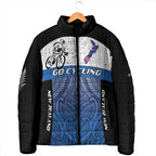 Personalised Cycling New Zealand Padded Jacket Aotearoa Map Fern Maori Pattern