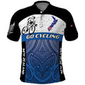 Personalised Cycling New Zealand Polo Shirt Aotearoa Map Fern Maori Pattern