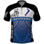 Personalised Cycling New Zealand Polo Shirt Aotearoa Map Fern Maori Pattern