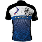 Personalised Cycling New Zealand Polo Shirt Aotearoa Map Fern Maori Pattern