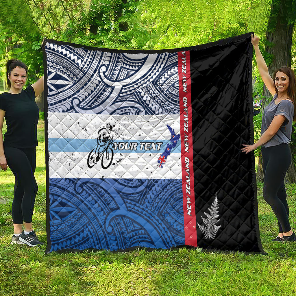 Personalised Cycling New Zealand Quilt Aotearoa Map Fern Maori Pattern