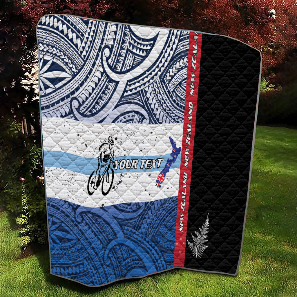Personalised Cycling New Zealand Quilt Aotearoa Map Fern Maori Pattern